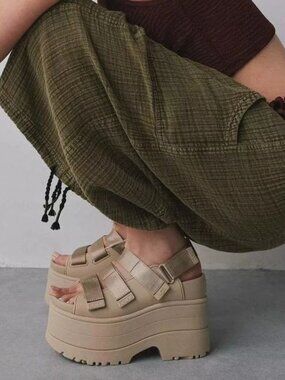 UGG Goldenrise Sandals Size 8 Strappy Chunky Platform Wedge Mustard Seed NEW